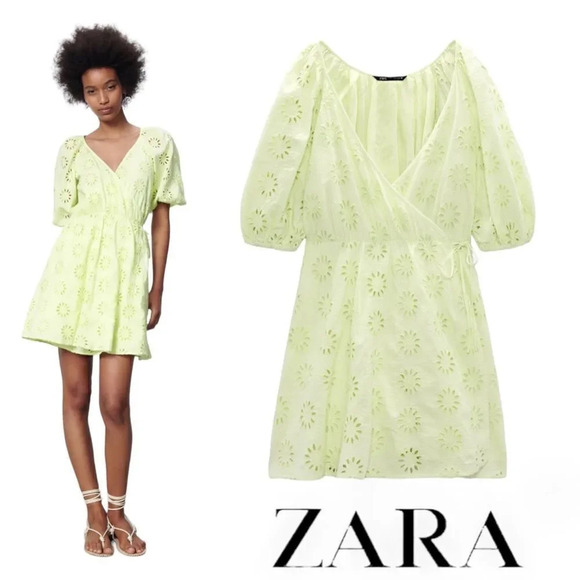 Zara Dresses & Skirts - ZARA | Light Yellow | OPENWORK EMBROIDERED DRESS